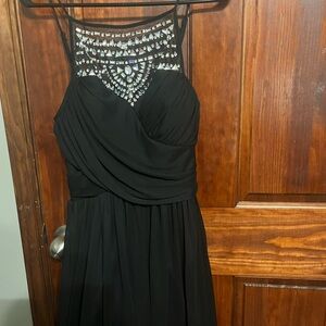 B Darlin Black and Silver Embellished Pleated Halter Sundress
